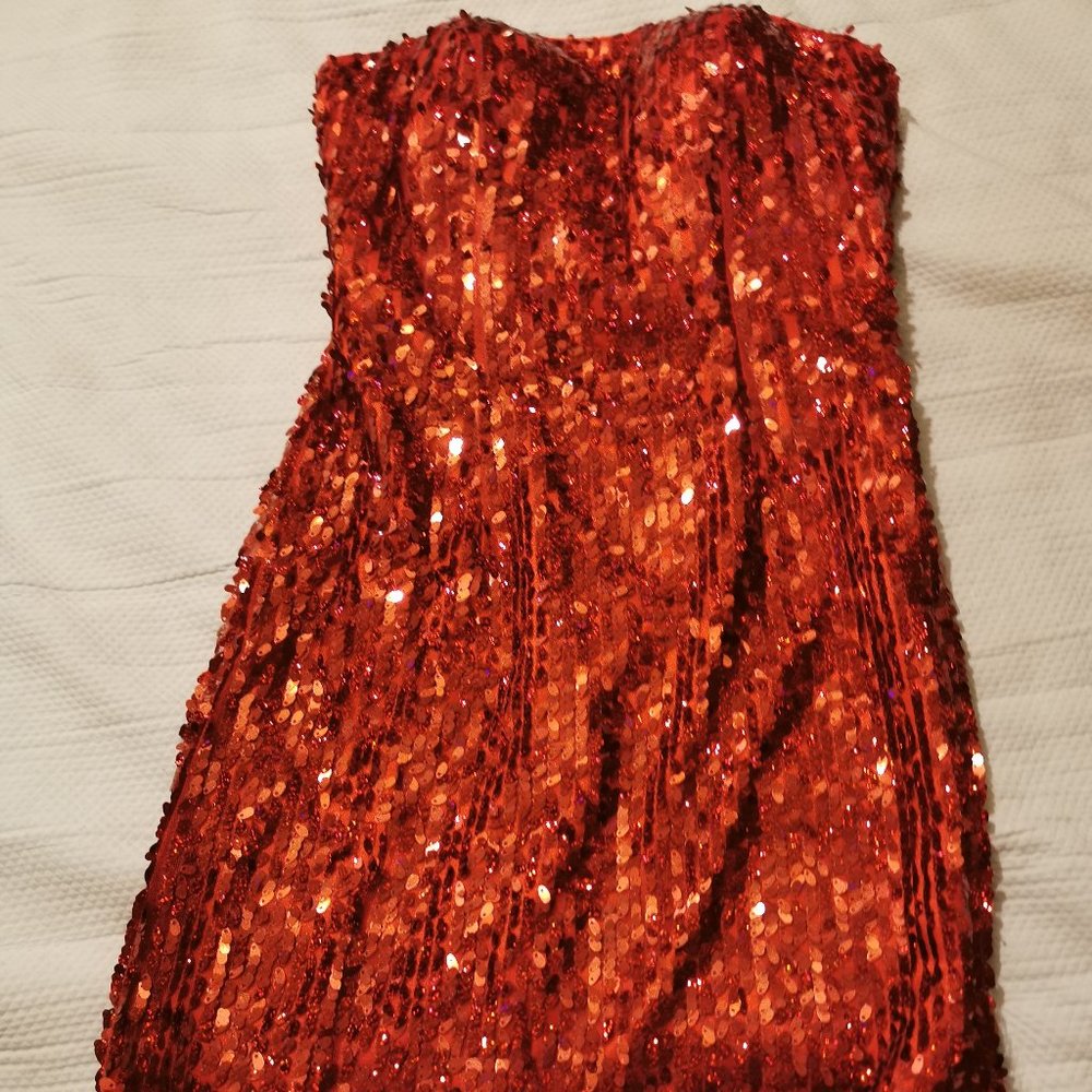 Strapless Short red sequin dress